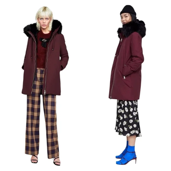 Zara Parka Acolchada Water Repellent Winter Coat Faux Fur Hooded Women’s Small - Picture 2 of 16
